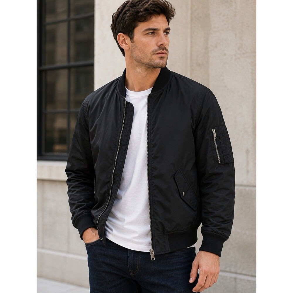 L.O.G.G. H&M Mens Black Bomber Jacket Size S Lightweight Zip Utility Pocket Coat